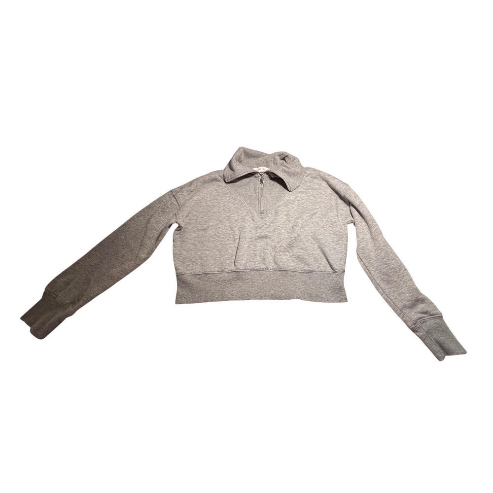 Wild Skye Womens Small Heather Gray Quarter Zip Cropped Sweatshirt Mock Neck S